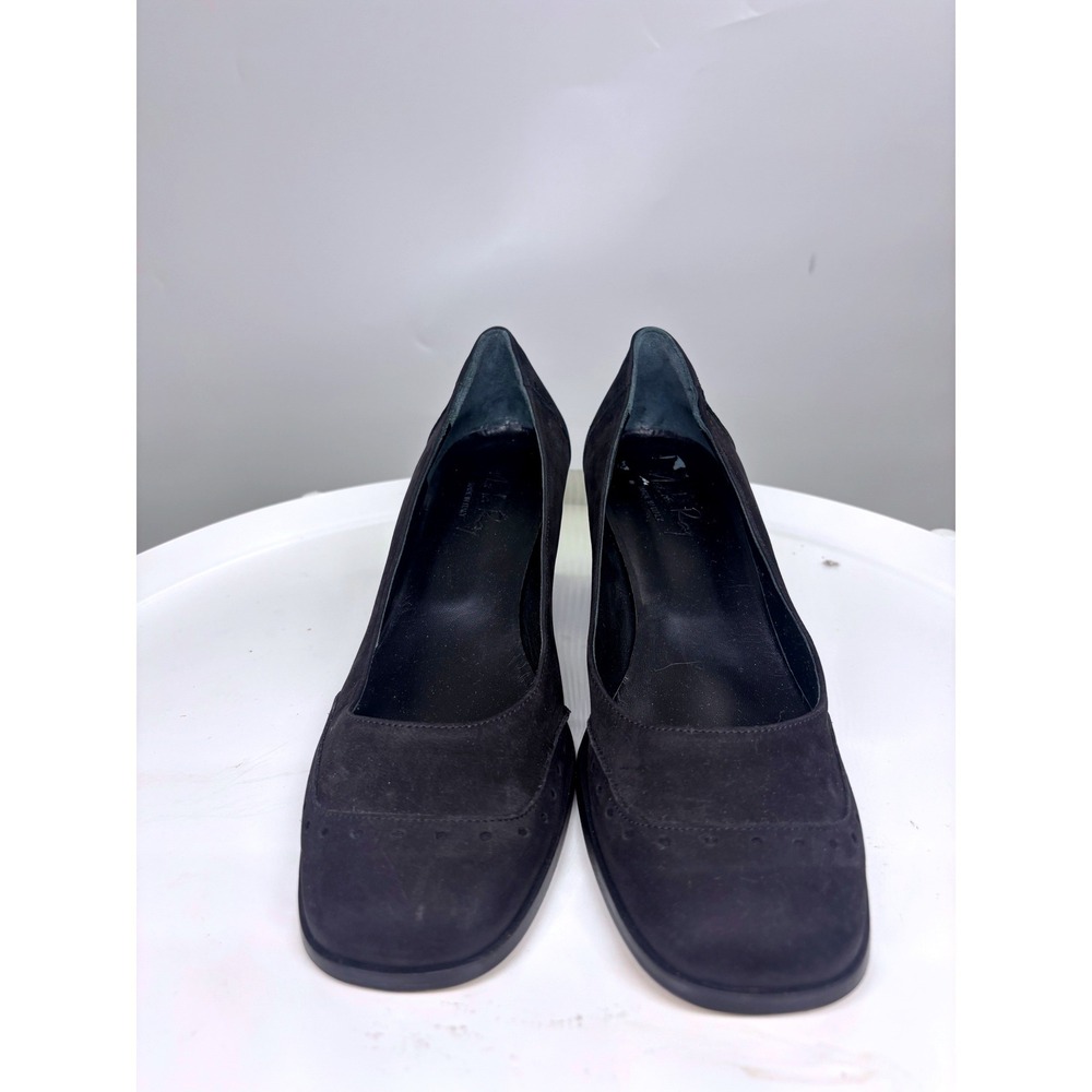 Marta Ray Black Suede Block Heel Square Toe Brogue Pumps Italy 9